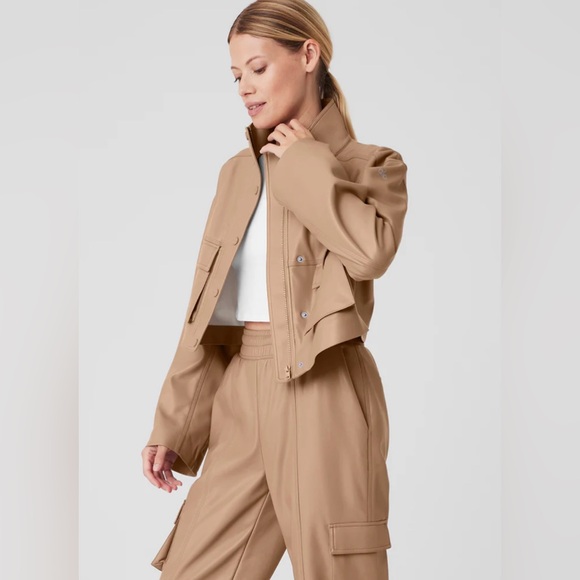 ALO Yoga Power Hour Faux Leather Jacket and Jogger Set - Picture 1 of 5